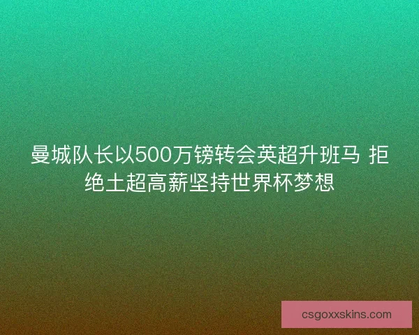 曼城队长以500万镑转会英超升班马 拒绝土超高薪坚持世界杯梦想