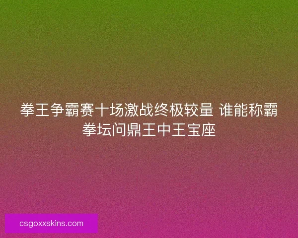 拳王争霸赛十场激战终极较量 谁能称霸拳坛问鼎王中王宝座