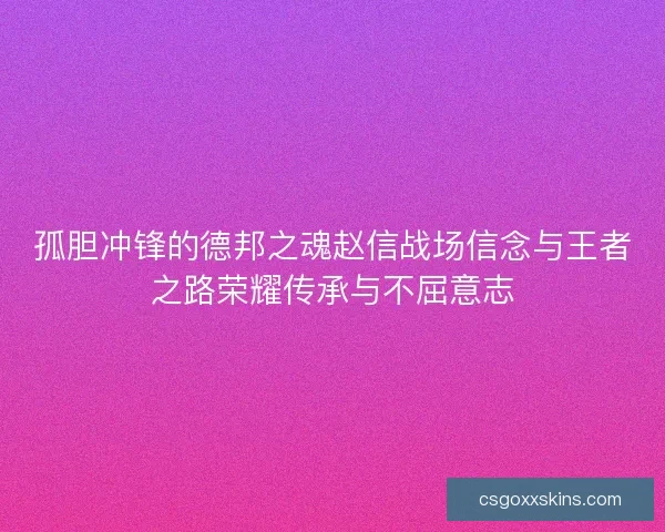 孤胆冲锋的德邦之魂赵信战场信念与王者之路荣耀传承与不屈意志